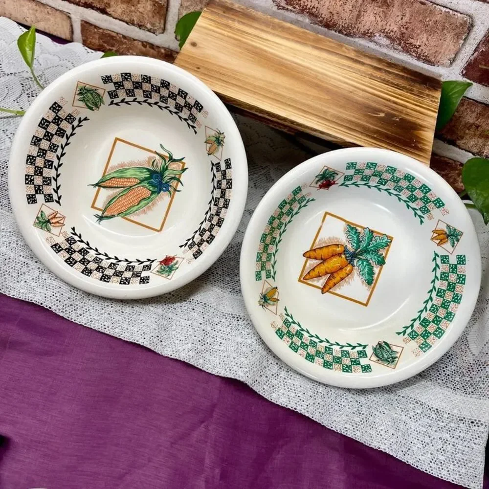 VTG Set of 2 Fresh Garden 8 in. Small Soup Serving Bowls Farmhouse
